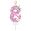 Tinoaly Candela di Compleanno Rosa con Numero, Corona Scintillante Farfalla Scintillante Paillettes Decorazione per Torta per Feste di Compleanno Matrimoni Anniversari Celebrazioni (Numero 8)
