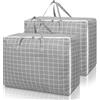 Cozary 2 Pezzi Sacchetto di Stoccaggio Grande, 105L Impermeabile Borse per Traslochi con Maniglia per Vestiti, Coperte, Cuscini - 70 x 50 x 30 CM - Motivo a Scacchi Grigio