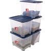 SUNDIS Wave Box, set di 5 scatole portaoggetti 60l, con coperchio a clip, plastica trasparente, impilabile, ideale per riporre la camera da letto, i giocattoli, l'ufficio, la soffitta o il garage