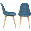 [en.casa] Set di 2 Sedie Imbottite per Sala di Pranzo/Attesa/Salotto/Studio - 2 Sedie in stile Trapuntato - Rivestimento in Tessuto, Gambe in Legno di Faggio - Blu