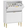 HOMCOM Scarpiera Salvaspazio Slim con 2 Ante Scanalate a Ribalta, Scarpiera Ingresso Moderna in Legno con Ripiani Regolabili su 2 Livelli, Porta Scarpe per 12 Paia con Maniglia, 60x24x91.5 cm, Bianco