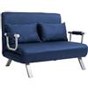 HOMCOM Divano letto a 2 posti Divano letto a 2 posti con schienale regolabile e 2 cuscini, divano in pelle scamosciata sfoderabile per soggiorno, stanza degli ospiti, 111 x 80 x 78 cm, blu