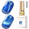 Senvenski Gelatina Vetro Cat Eye Smalto Semipermanente, 15ML Occhi di Gatto Magnetica per Gel Unghie Kit Olografico Glitterato Cristallo Smalti Unghie Salon Home DIY (Blu, 0.5fl oz)