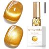 Senvenski Gelatina Vetro Cat Eye Smalto Semipermanente, 15ML Occhi di Gatto Magnetica per Gel Unghie Kit Olografico Glitterato Cristallo Smalti Unghie Salon Home DIY (Giallo dorato, 0.5fl oz)