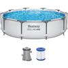 Bestway - Steel Pro MAX, piscina fuori terra, rotonda, set con pompa filtrante, diametro 305 x 76 cm, colore grigio chiaro