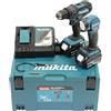 Makita DLX2497J - Kit combinato batteria 18 V (DHP482 + DML815), 3 Ah, 2 batterie ricaricabili in MAKPAC, nero, petrolio