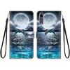 KARTXITAI Cover Compatibile con HUAWEI P20 Pro PU Pelle TPU Silicone Portafoglio Magnetica con Disegni Motivo Animale Flip Custodia in Libro Slot Schede Custodia-Delfini,mare,luna,cielo