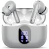Btootos Auricolari Bluetooth 5.4 Stereo HiFi con 4 HD Mics, Bluetooth, Mini Cuffie Wireless, 40 Ore Cuffiette Bluetooth per Androide/iOS, USB-C, LED Display, Earbuds IP7 Impermeabili, Grigio