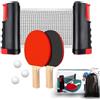DLNXRUIS Rete Ping Pong Da Tavolo,Racchetta Set Da Racchette Ping Pong Con Da Tavolo Retrattile, Interni Ed Esterni (Rosso + Nero, 2 racchette)