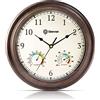 Geevon 12 Vintage Wall Clock Non Ticking with Hygrometer and Thermometer Combo,Battery Operated Quartz Decorative Wall Clocks for Home,Living Room,Office,Classroom,Kitchen,Bedroom Decor