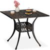 Relaxdays Tavolino da Giardino, con Foro per Ombrellone, Tavolo Quadrato 75 x 90 x 90 cm, Lega di Alluminio, Nero Bronzo