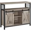 VASAGLE Credenza, Mobile da Cucina, Armadietto Organizzatore, con 2 Ante Scorrevoli, 33 x 100 x 80 cm, Ripiani Regolabili, Stile Country, per Soggiorno, Greige Melange e Nero Inchiostro LSC092B02