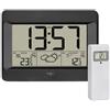 TFA Dostmann Stazione meteo, con sensore esterno, radiocomandata ZENO, 35.1163.01, orologio digitale radiocomandato da parete con previsioni del tempo, temperatura interna ed esterna, nero
