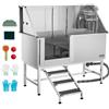 VEVOR Stazione di Lavaggio per Cani in Acciaio Inox, Vasca per Toelettatura per Animali Domestici di Grandi, Medie e Piccole Dimensioni 157,48 cm con Scale, Pannello Filtro per Acqua, Porta Sinistra