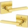 Kwikset Halifax - Maniglia per porta interna con serratura, per bagno e camera da letto, in ottone satinato, reversibile, senza chiave, con protezione Microban