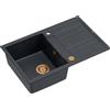 QUADRON Lavello in granito | dimensioni 78 x 50 x 22 cm, colore: nero e rame | Lavello da cucina MORGAN 111 Lavello a una vasca in granito | Lavello da cucina a una vasca con scolapiatti