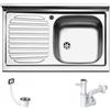 Apell Lavello cucina appoggio Apell mod. Pisa in acciaio Inox, misura cm.80x50, con vasca singola a destra e gocciolatoio a sinistra, completo di scarico