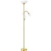 EGLO Lampada da terra Up 2, Piantana da terra a due luci, Lampadario da terra in acciaio, vetro e plastica, bianca, Lampada da lettura in ottone opaco, con interruttore, E27 + E14
