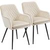 Yaheetech Sedie Sala da Pranzo Attesa Poltroncina Camera da Letto Imbottite con Cuscino Braccioli Gambe in Metallo Moderne Elegante Soggiorno Portata 136 kg 2 Sedie/Beige