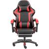 NEW LEADER Sedia Gaming Ergonomica con Poggiapiedi e Cuscino Lombare, Supporto Cervicale Schienale Alto 90°-140°, Braccioli Comodi, Rivestimento in Pelle PU, Poltrona Ergonomica Ufficio (Nero/Rosso)