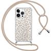 ZhuoFan Custodia con Cordino per iPhone 12 Pro/iPhone 12 6,1, Trasparente Aesthetic Disegni Cover con Collana, Morbido Telaio in Silicone TPU + Rigido PC Bumper Antiurto Case con Laccio, Leopard