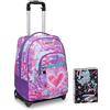 Seven Trolley Scuola, Trendy Heart Girl, Multicolore, 2 in 1, Spallacci Uso Zaino, Cross-Over System, Scuola e Viaggio + Seven Diario 12 Mesi, Nero, Ragazza