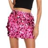 LEACOOLKEY Gonna con paillettes da donna con glitter e gonna sexy mini gonna elastica in vita gonna in vita con glitter per notte da festa Carnevale Capodanno, rosso rosa, XL