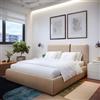 DEGHI Letto matrimoniale 160x190 cm in velluto e tessuto beige con contenitore - Astyn