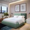 DEGHI Letto matrimoniale 160x190 cm in velluto e tessuto verde salvia con contenitore - Astyn