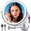 Auxmir 10 Specchio Trucco con Ingrandimento 30X/1X, Specchio da Parete a 54 LED 3 Colori di Luce, Specchio Estensibile, Rotazione a 360°, Alimentato Batterie Ricaricabile 5000mAh, per Bagno Hotel Spa