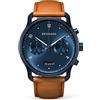 DeTomaso SORPASSO Chronograph Dark Blue Orologio da polso da uomo analogico al quarzo, cinturino in pelle marrone, blu, cinghia