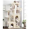 Globlazer Tiragraffi Beige per Gatti Adulti Stabile con Grandi Base 72cm*45cm, 2 Grotta, Piattaforma Imbottiti, Cesto, Albero Tiragraffi Alto 156 cm per Gatto Riposare Giocare Interno (F61, Beige)
