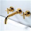 FQYEP Rubinetto A Parete per Lavatoio 3 Fori Miscelatore Lavabo Bagno Vintage Doppia Maniglia Ottone,Oro