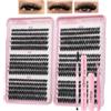 FANDIQ Kit Ciglia Singole Ciglia a Grappolo 80+100D+120D Ciglia a Grappolo 520Pcs Kit Ciglia Fai Da Te Ciglia Russe a Curvatura D Ciglia Singole a Grappolo con Colla per Ciglia e Sigillante e Rimuovitrice
