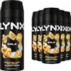 Lynx Gold Aerosol Body Spray Uomo Deodorante Spray con un profumo di legno oud e vaniglia fresco per 48 ore di odore busting, fragranza ad alta difesa 6 x 150 ml