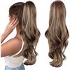 AOWVUTS Coda Cavallo Extension con Coulisse 65cm Lunga Ondulati Ricci Mossi Coda di Cavallo Sintetici Finta Capelli Posticci Extension Capelli per Donne Uso Quotidian (Oro Marrone)