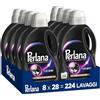 Perlana Detersivo Scuri e Neri (8 confezioni da 28 lavaggi), Detersivo lavatrice liquido per tutti i capi scuri, Detersivo capi neri per fibre rinnovate