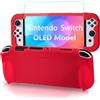 Teyomi Silicone Custodia compatibile con Nintendo Switch OLED modello 2021, Cover Nintendo Switch Oled con protettiva con accessori in vetro temperato, 2 scomparti per carte da gioco (rosso)