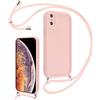 Coalbooliy Cover per iPhone XS Max 6,5 con Cordino per Cellulare, Custodia Silicone con Regolabile Collana Sottile Morbida Case Protezione della fotocamera Antiurto con Necklace, Rosa