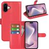 Fertuo Cover per iPhone 16, Custodia Portafoglio Cover a Libro in Pelle Flip Case con Silicone Bumper, Fibbia Magnetica, Porta Carte, Kickstand, per iPhone 16, Rosso