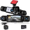NHOPEEW Dashcam a 4 canali anteriore e posteriore per auto con display da 3,16 pollici - Dashcam a 360° con supporto 8R, visione notturna, registrazione in loop e rilevamento del movimento