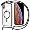 Oelrstfe Magnetica Cover per iPhone XS/X 5.8 con Cordino Regolabile, Compatibile con MagSafe,Trasparente Custodia con Collana Tracolla Laccio Collo TPU Silicone Lanyard Case Antiurto, Nero