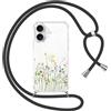 Yoedge Cover con Cordino per iPhone 16 Plus 6,7,Trasparente Aesthetic Disegni Fiori Custodia con Collana Tracolla Laccio Collo,Sottile TPU Silicone + PC Antiurto Protettiva Case per iPhone 16 Plus,02
