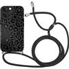 Coalbooliy Custodia con Cordino per iPhone 15 Pro 6,1 Morbido TPU Bumper Cover del Modello Nero Leopardato con Laccio Collana Silicone Antiurto Case Regolabile Cellulare Girocollo, 04