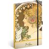 NOTIQUE Taccuino a Puntini con Elastico 13x21cm circa A5, Notebook a Copertina Rigida Design Dotted, Blocco Appunti, Diario, Quaderno per Adulti, Donne (Alphonse Mucha Penna)