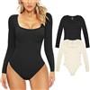 Svanco Donna Body Manica Lunga con Bottoni Sexy Bodysuit a Coste Elegante Camicia Collo a U Elastico Tuta Casual Top Maglia