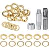 QUARKZMAN Kit di 20pz Strumento Occhielli 20mm Set Occhielli in Rame con Perforatore Fori Vuoti, Strumenti per Occhielli per Abbigliamento in Pelle Tessuto, Tono Oro