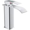 VOLTIX Rubinetto per Bagno a Cascata - Miscelatore Monocomando per Lavabo con Risparmio Idrico - Regolabile per Acqua Calda e Fredda - Rubinetto Lavabo Moderno Design Elegante per Bagno (Cromato)