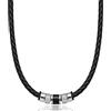 David Galvani | Collana da uomo in pelle con ciondolo a forma di perla in acciaio inox argento | collana da uomo | acciaio inossidabile | sfera | collana in pelle | pelle intrecciata | regalo per