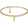 GD GOOD.designs Cavigliera d'oro con lettere impermeabili I Cavigliera da donna placcata oro 18 carati I Cavigliera regolabile (22-27 cm) acciaio inossidabile (F)